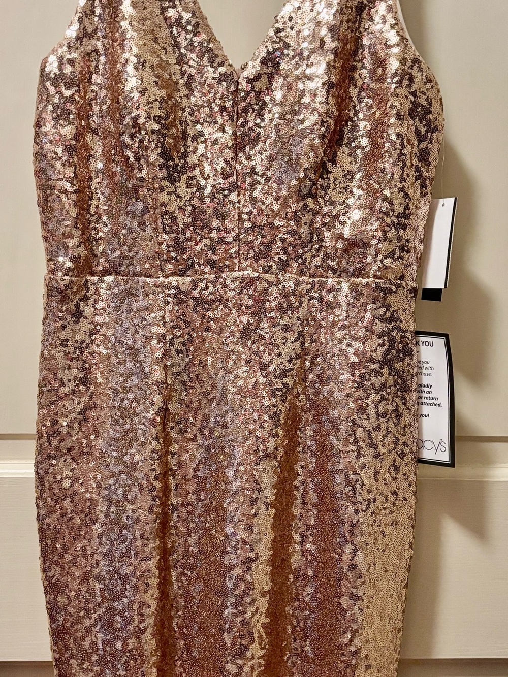 R & M Richards Gold Sequin Sheath Dress